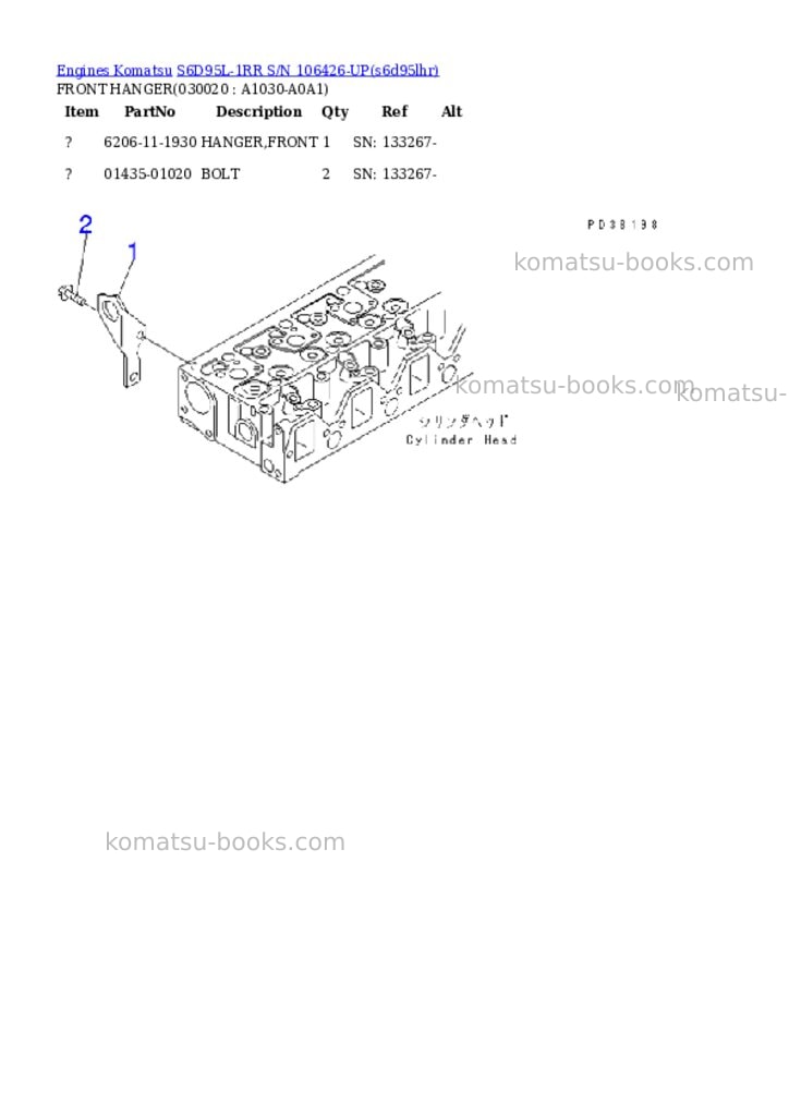 Komatsu s6d95l-1rr s/n 106426-up Parts catalog cover Komatsu s6d95l-1rr s/n 106426-up Parts catalog cover