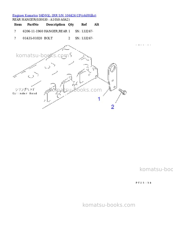 Komatsu s6d95l-1rr s/n 106426-up Parts catalog cover Page 2 Komatsu s6d95l-1rr s/n 106426-up Parts catalog cover Page 2