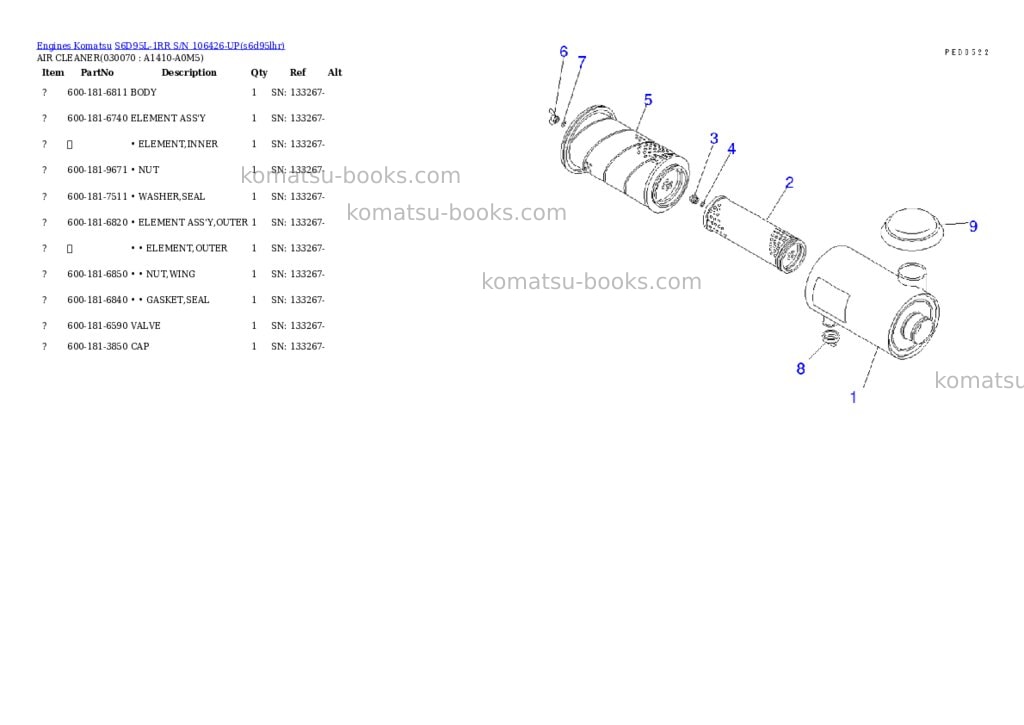 Komatsu s6d95l-1rr s/n 106426-up Parts catalog cover Page 6 Komatsu s6d95l-1rr s/n 106426-up Parts catalog cover Page 6