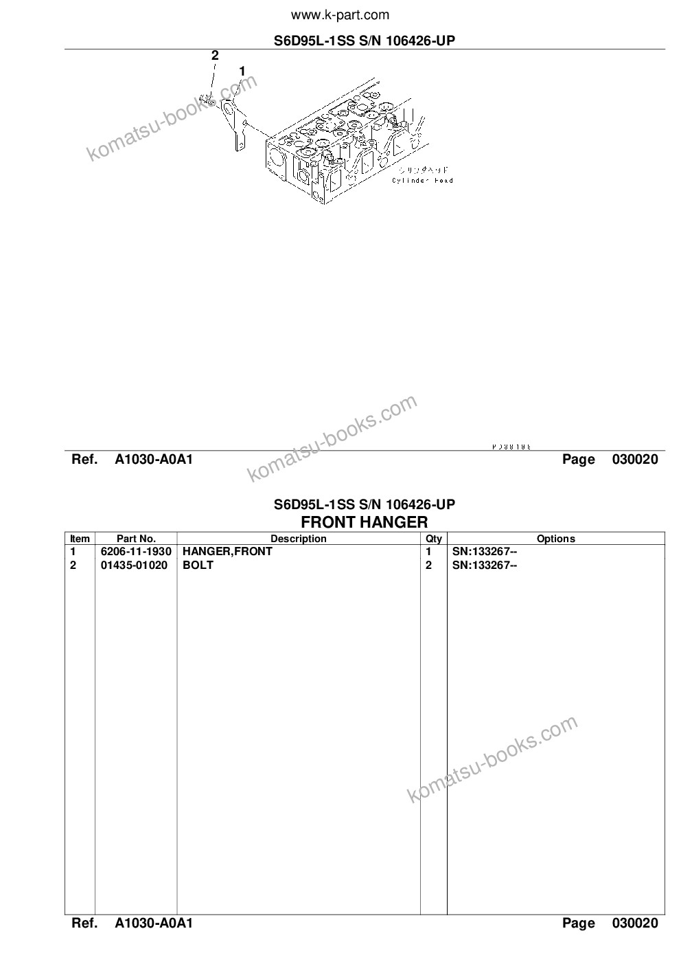 Komatsu s6d95l-1ss s/n 106426-up Parts catalog cover Page 4 Komatsu s6d95l-1ss s/n 106426-up Parts catalog cover Page 4