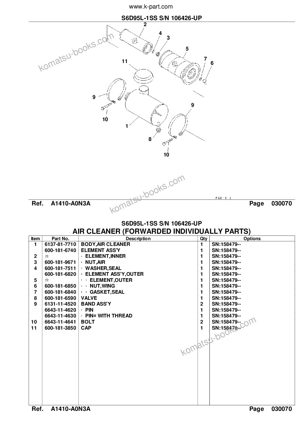 Komatsu s6d95l-1ss s/n 106426-up Parts catalog cover Page 9 Komatsu s6d95l-1ss s/n 106426-up Parts catalog cover Page 9