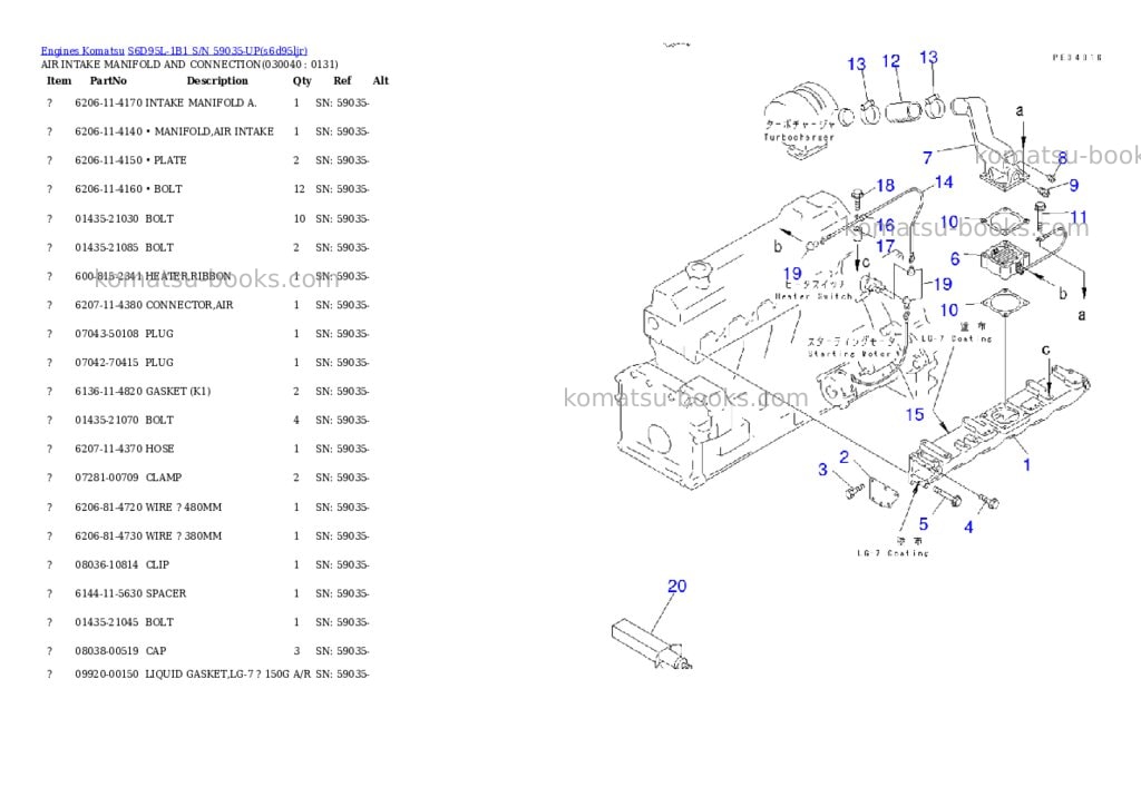 Komatsu s6d95l-1b1 s/n 59035-up Parts catalog cover Page 3 Komatsu s6d95l-1b1 s/n 59035-up Parts catalog cover Page 3