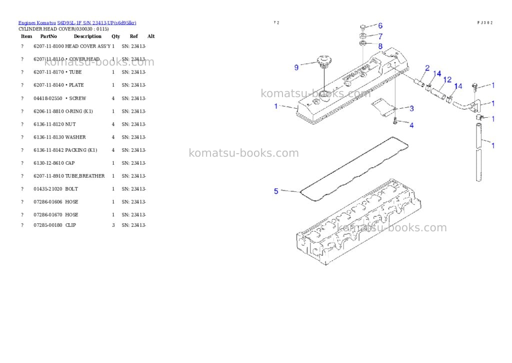 Komatsu s6d95l-1f s/n 23413-up Parts catalog cover Page 2 Komatsu s6d95l-1f s/n 23413-up Parts catalog cover Page 2