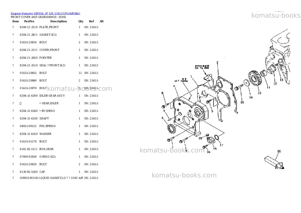 Komatsu s6d95l-1f s/n 23413-up Parts catalog cover Page 7 Komatsu s6d95l-1f s/n 23413-up Parts catalog cover Page 7