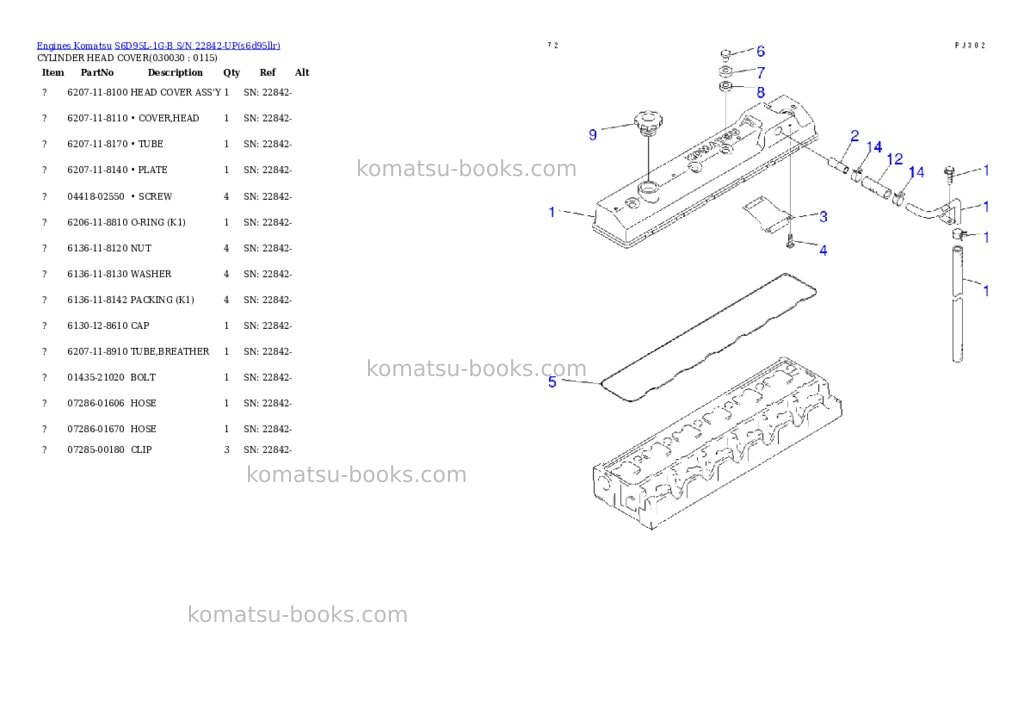 Komatsu s6d95l-1g-b s/n 22842-up Parts catalog cover Page 2 Komatsu s6d95l-1g-b s/n 22842-up Parts catalog cover Page 2