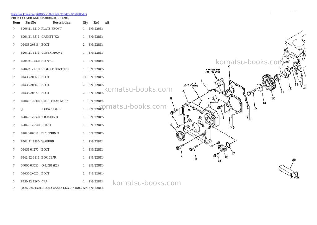 Komatsu s6d95l-1g-b s/n 22842-up Parts catalog cover Page 7 Komatsu s6d95l-1g-b s/n 22842-up Parts catalog cover Page 7