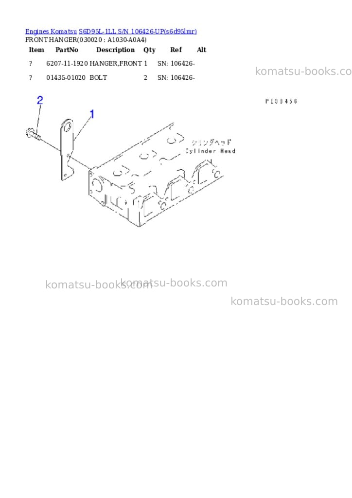 Komatsu s6d95l-1ll s/n 106426-up Parts catalog cover
