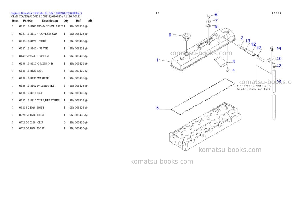 Komatsu s6d95l-1ll s/n 106426-up Parts catalog cover Page 4