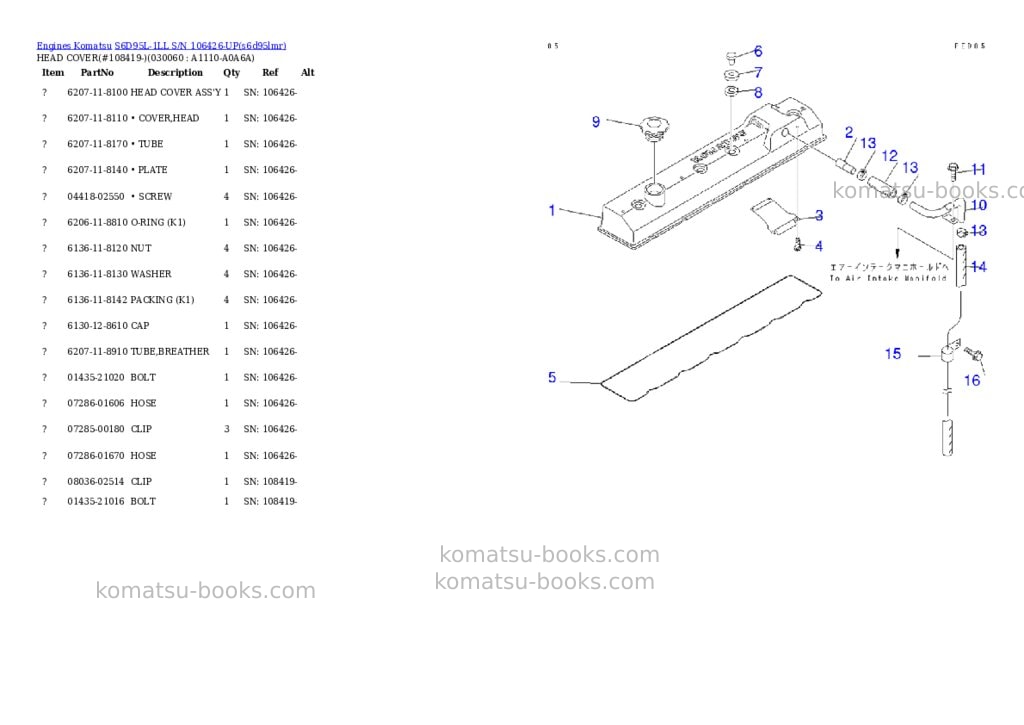 Komatsu s6d95l-1ll s/n 106426-up Parts catalog cover Page 5