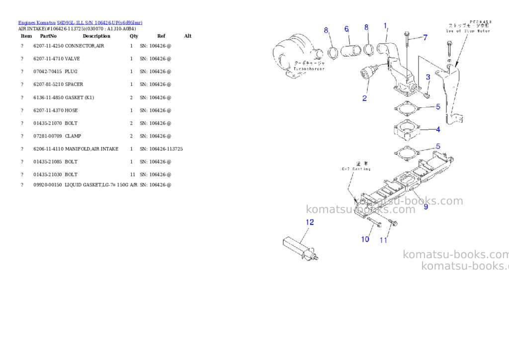 Komatsu s6d95l-1ll s/n 106426-up Parts catalog cover Page 6