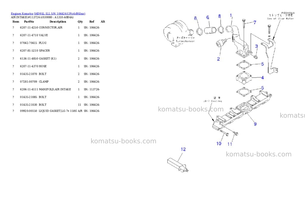Komatsu s6d95l-1ll s/n 106426-up Parts catalog cover Page 7