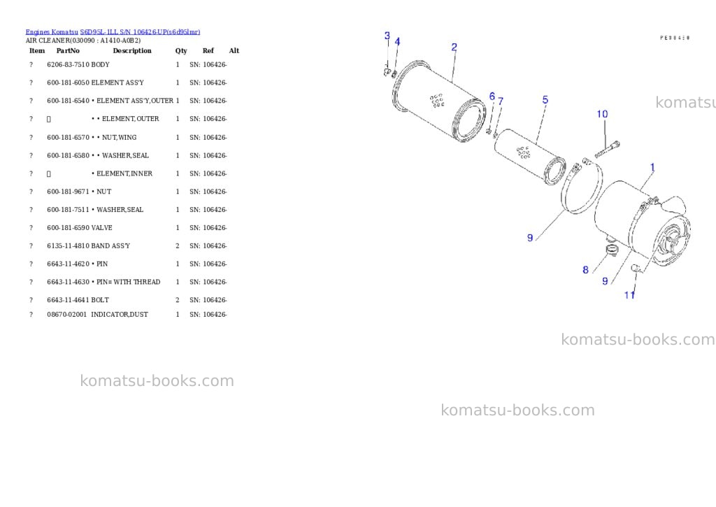 Komatsu s6d95l-1ll s/n 106426-up Parts catalog cover Page 8