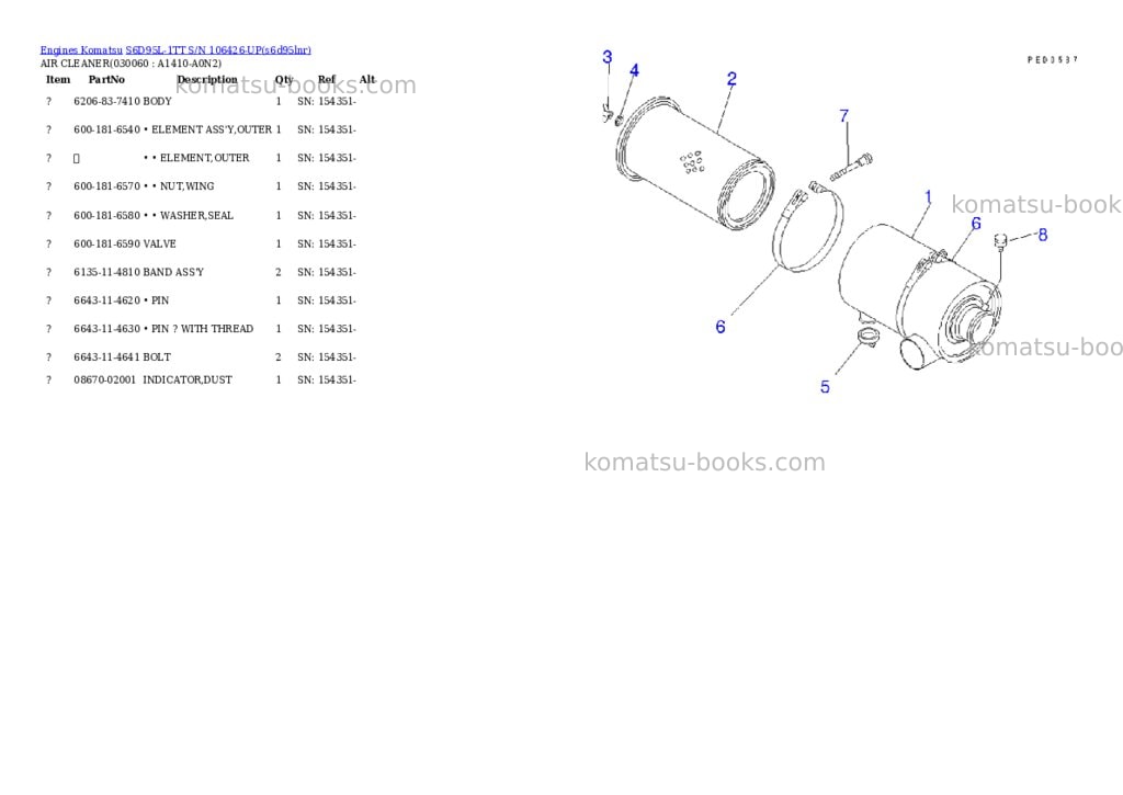 Komatsu s6d95l-1tt s/n 106426-up Parts catalog cover Page 5 Komatsu s6d95l-1tt s/n 106426-up Parts catalog cover Page 5