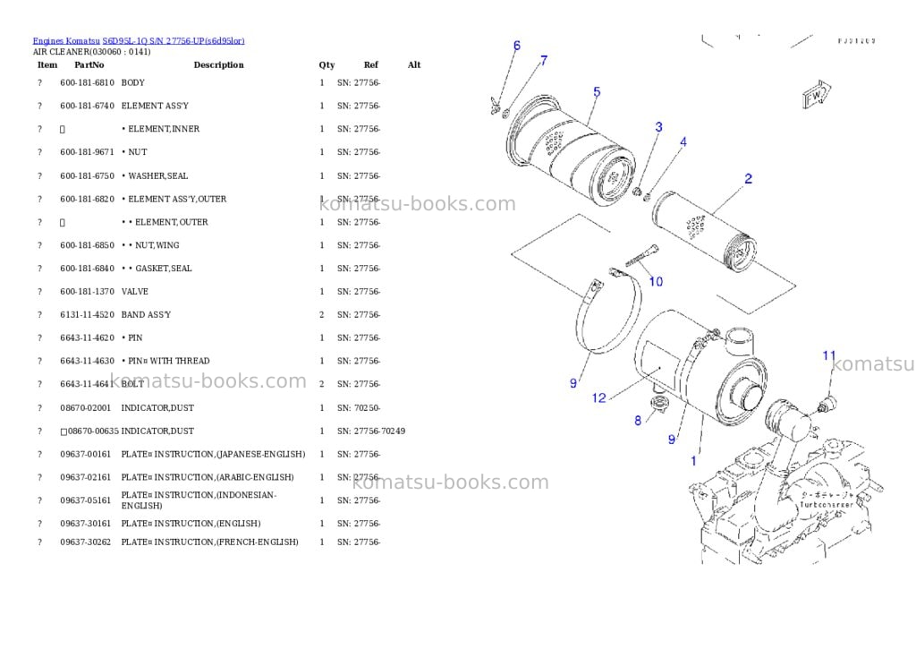 Komatsu s6d95l-1q s/n 27756-up Parts catalog cover Page 5