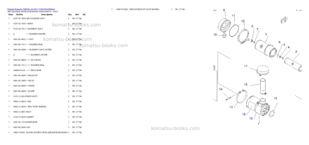 Komatsu s6d95l-1q s/n 27756-up Parts catalog cover Page 6
