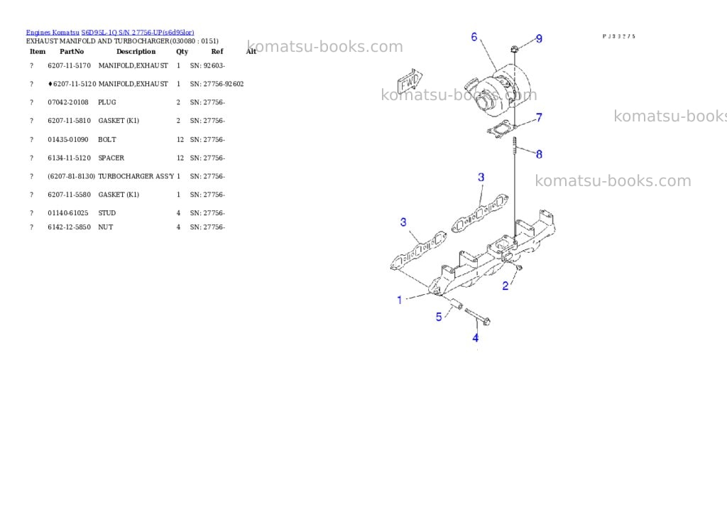 Komatsu s6d95l-1q s/n 27756-up Parts catalog cover Page 7