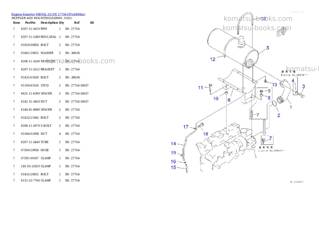 Komatsu s6d95l-1q s/n 27756-up Parts catalog cover Page 8