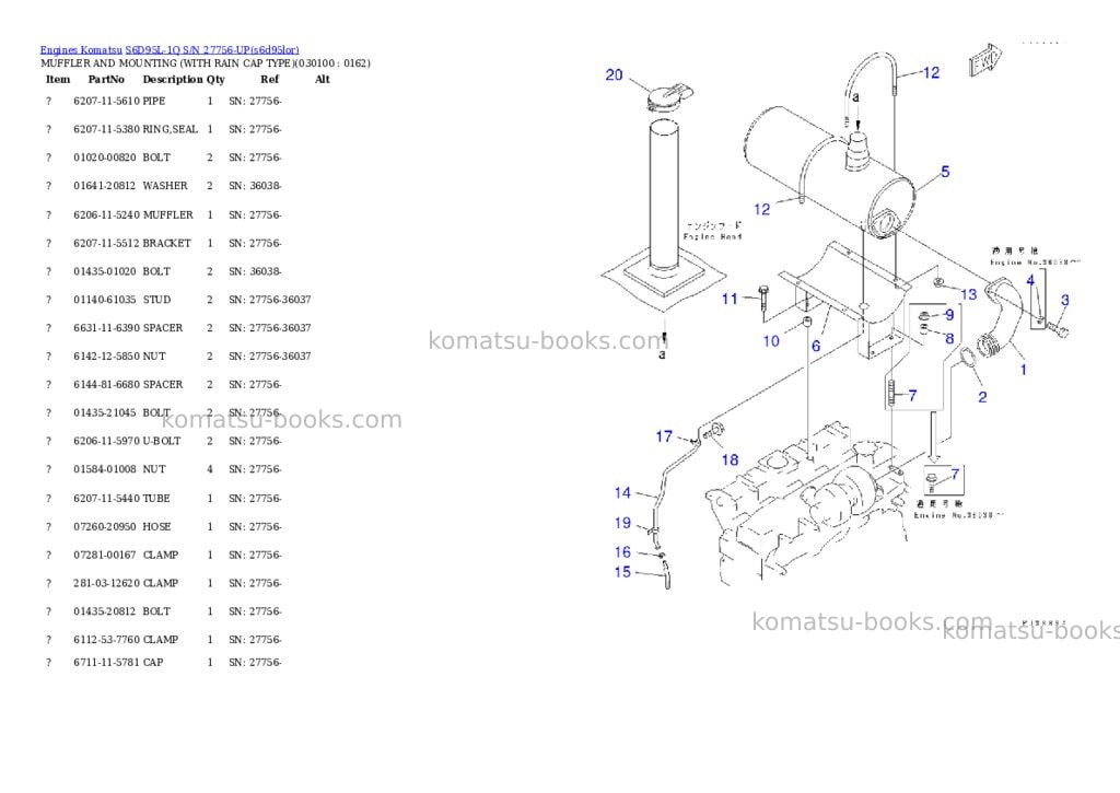 Komatsu s6d95l-1q s/n 27756-up Parts catalog cover Page 9