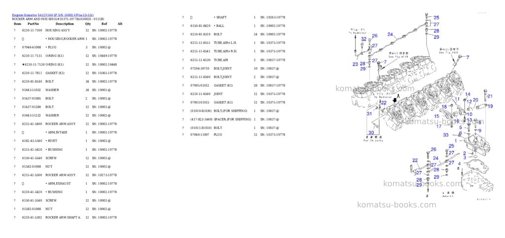 Komatsu sa12v140-1p s/n 10002-up Parts catalog cover
