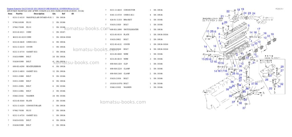 Komatsu sa12v140-1d s/n 10034-up mechanical governor Parts catalog cover Page 10 Komatsu sa12v140-1d s/n 10034-up mechanical governor Parts catalog cover Page 10
