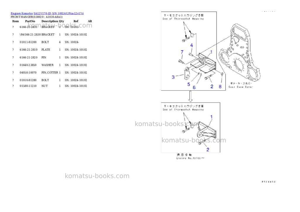 Komatsu sa12v170-1d s/n 10024-up Parts catalog cover Komatsu sa12v170-1d s/n 10024-up Parts catalog cover