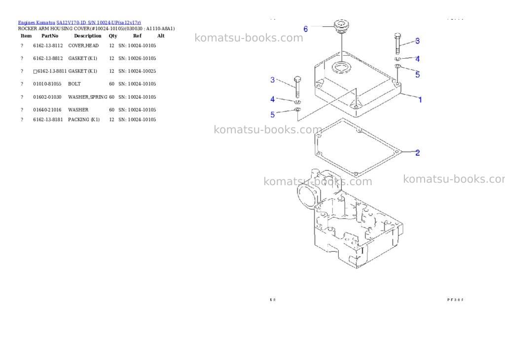 Komatsu sa12v170-1d s/n 10024-up Parts catalog cover Page 2 Komatsu sa12v170-1d s/n 10024-up Parts catalog cover Page 2