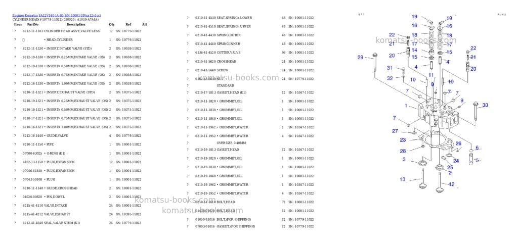 Komatsu sa12v140-1a-80 s/n 10001-up Parts catalog cover