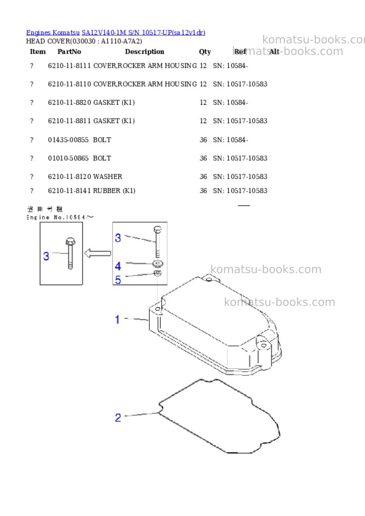 Komatsu sa12v140-1m s/n 10517-up Parts catalog cover