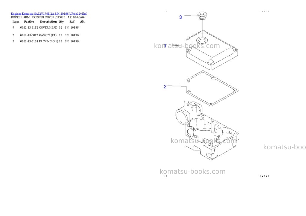 Komatsu SA12V170E-2A S/N 10196-UP Parts catalog cover Komatsu SA12V170E-2A S/N 10196-UP Parts catalog cover