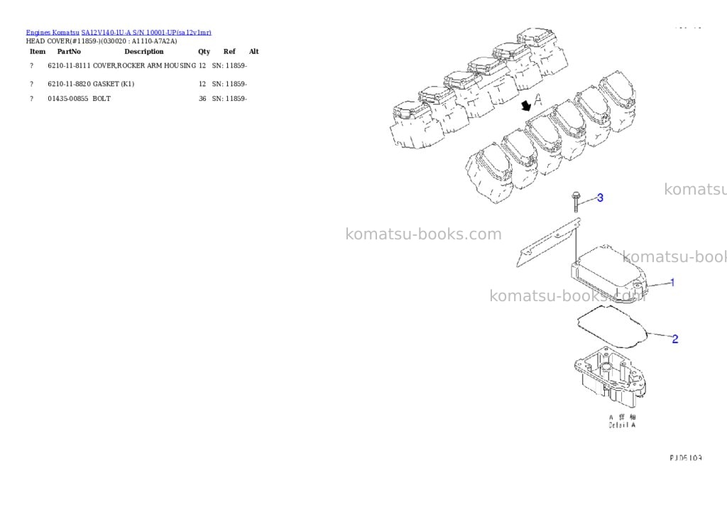 Komatsu SA12V140-1U-A S/N 10001-UP Parts catalog cover