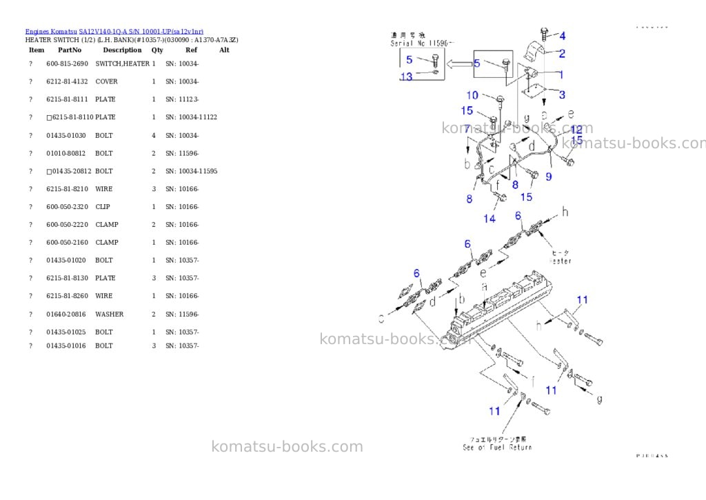 Komatsu SA12V140-1Q-A S/N 10001-UP Parts catalog cover Page 8 Komatsu SA12V140-1Q-A S/N 10001-UP Parts catalog cover Page 8