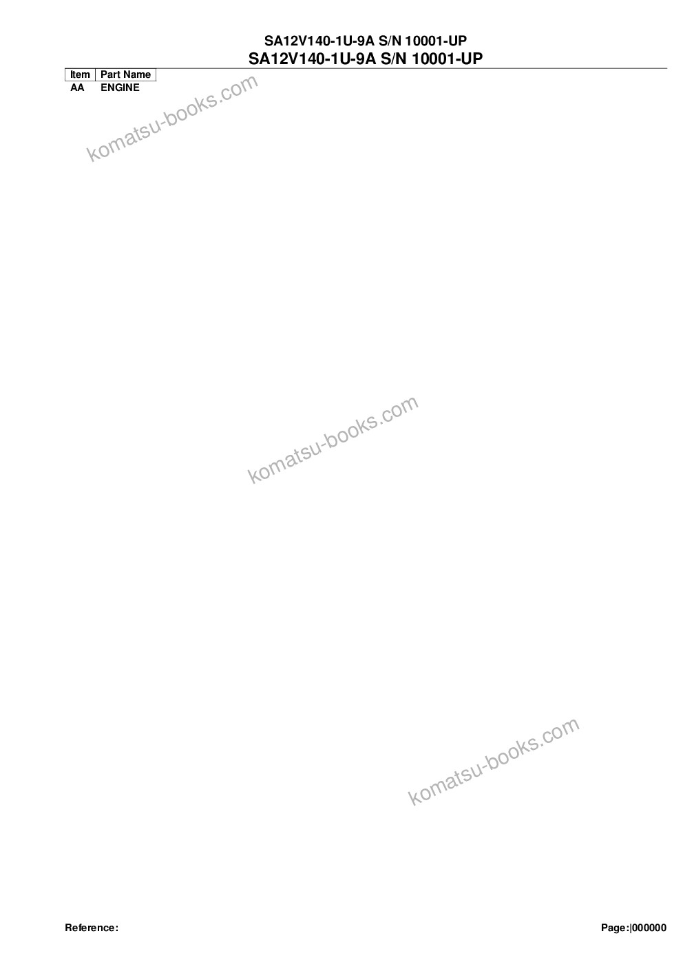 Komatsu sa12v140-1u-9a s/n 10001-up Parts catalog cover Komatsu sa12v140-1u-9a s/n 10001-up Parts catalog cover
