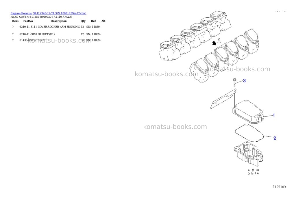 Komatsu SA12V140-1S-TA S/N 10001-UP Parts catalog cover