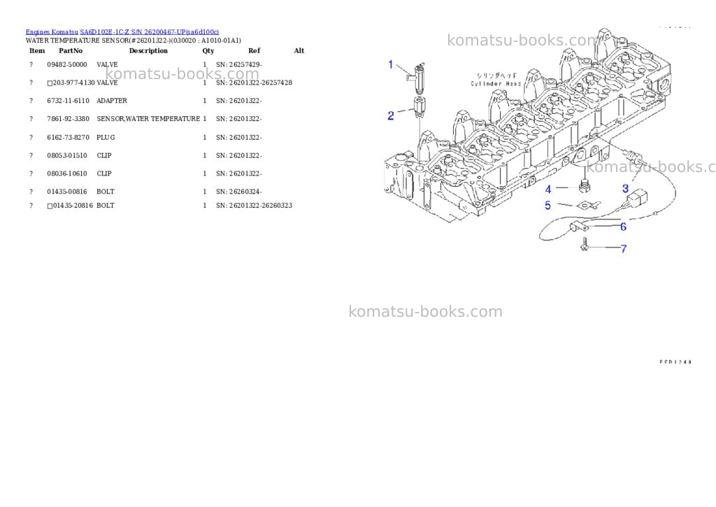 Komatsu sa6d102e-1c-z s/n 26200467-up Parts catalog cover Komatsu sa6d102e-1c-z s/n 26200467-up Parts catalog cover