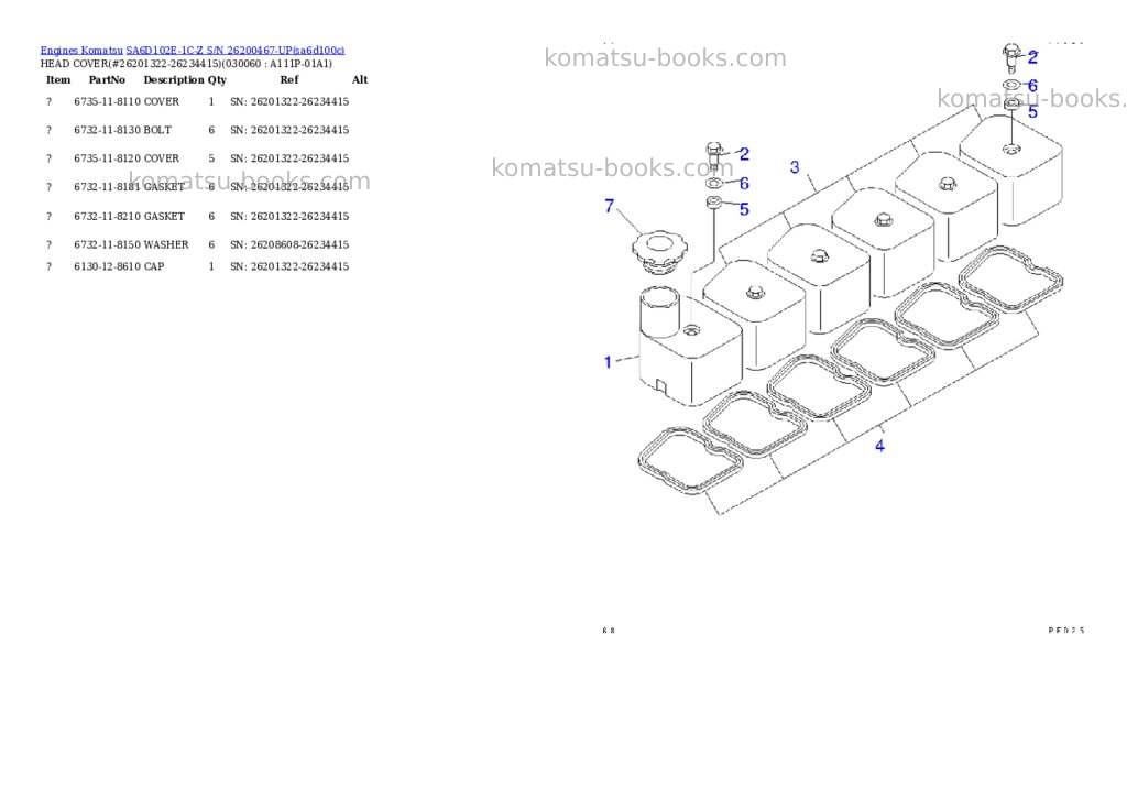 Komatsu sa6d102e-1c-z s/n 26200467-up Parts catalog cover Page 5 Komatsu sa6d102e-1c-z s/n 26200467-up Parts catalog cover Page 5