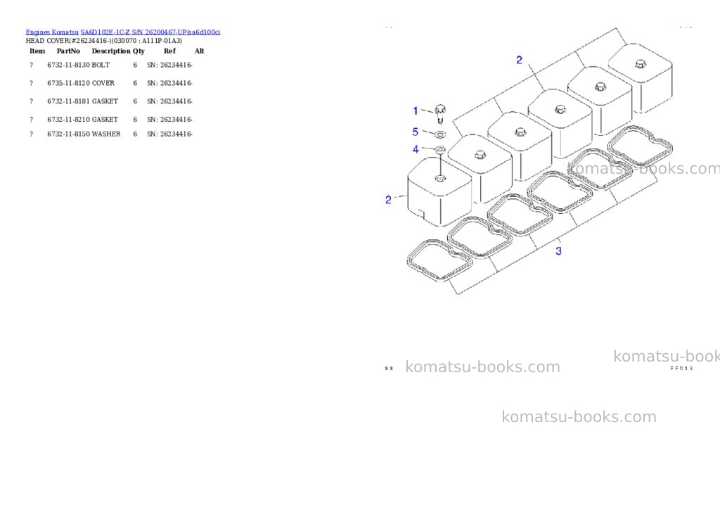 Komatsu sa6d102e-1c-z s/n 26200467-up Parts catalog cover Page 6 Komatsu sa6d102e-1c-z s/n 26200467-up Parts catalog cover Page 6