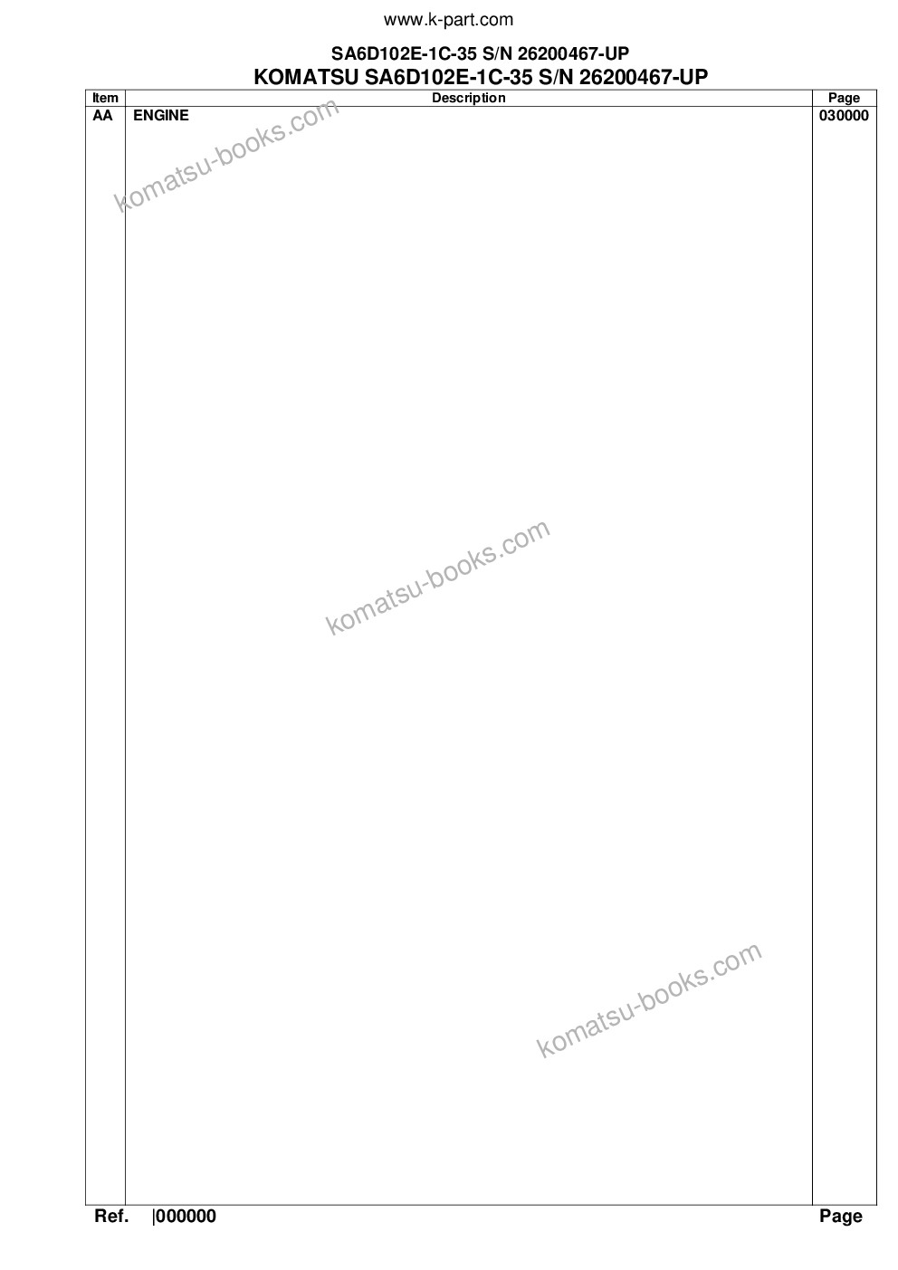 Komatsu sa6d102e-1c-35 s/n 26200467-up Parts catalog cover Komatsu sa6d102e-1c-35 s/n 26200467-up Parts catalog cover