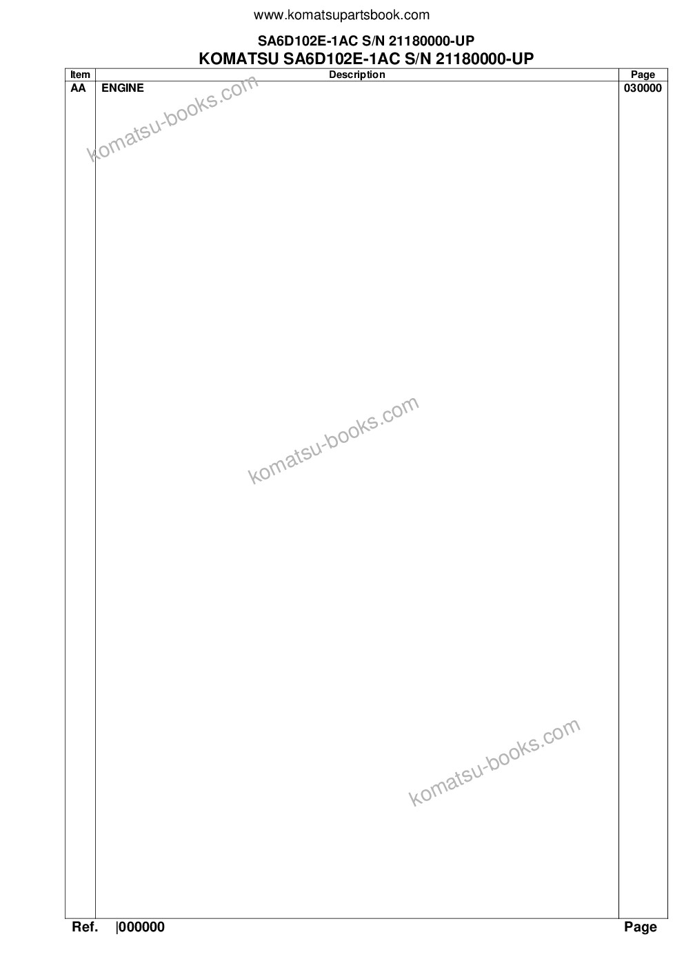 Komatsu sa6d102e-1ac s/n 21180000-up Parts catalog cover Komatsu sa6d102e-1ac s/n 21180000-up Parts catalog cover