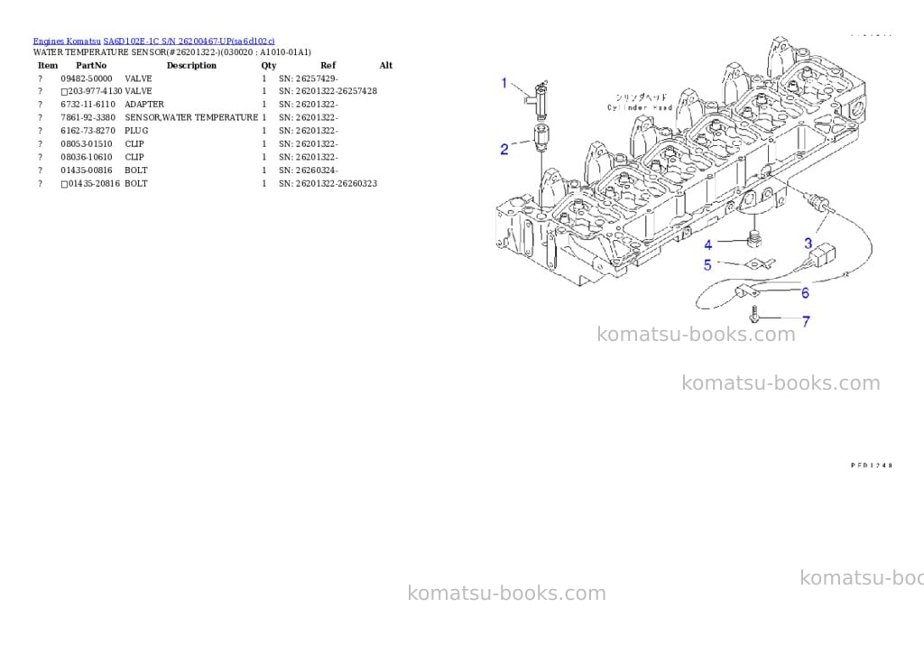 Komatsu SA6D102E-1C S/N 26200467-UP Parts catalog cover Komatsu SA6D102E-1C S/N 26200467-UP Parts catalog cover