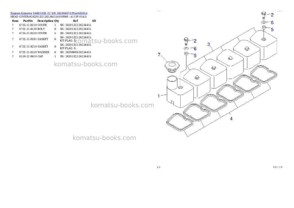 Komatsu SA6D102E-1C S/N 26200467-UP Parts catalog cover Page 5 Komatsu SA6D102E-1C S/N 26200467-UP Parts catalog cover Page 5