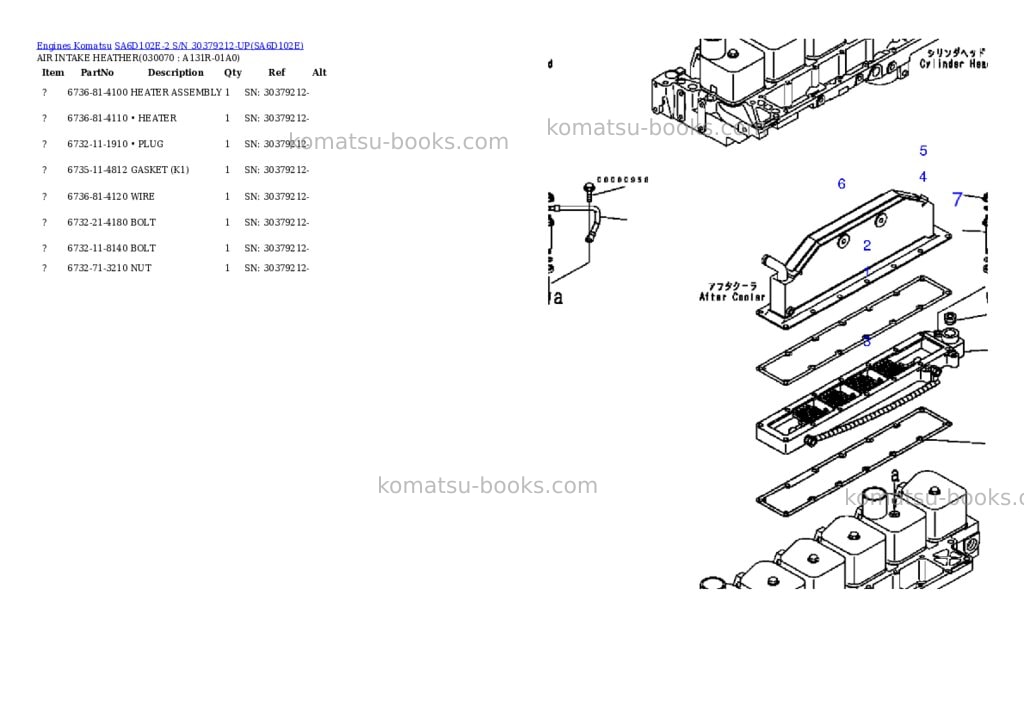 Komatsu sa6d102e-2n-m s/n 26318973-up fd80hd-8 Parts catalog cover Page 6