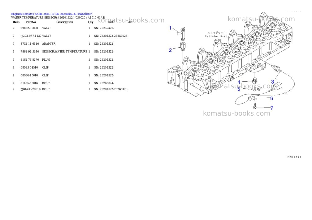 Komatsu sa6d102e-1c s/n 26200467-up Parts catalog cover Komatsu sa6d102e-1c s/n 26200467-up Parts catalog cover