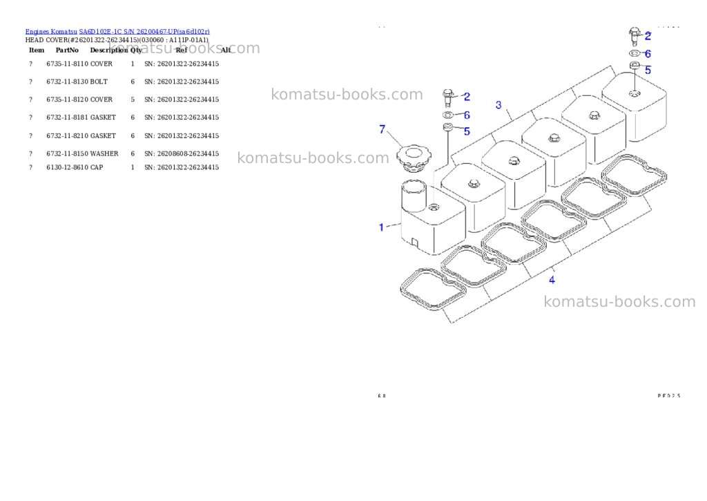 Komatsu sa6d102e-1c s/n 26200467-up Parts catalog cover Page 5 Komatsu sa6d102e-1c s/n 26200467-up Parts catalog cover Page 5