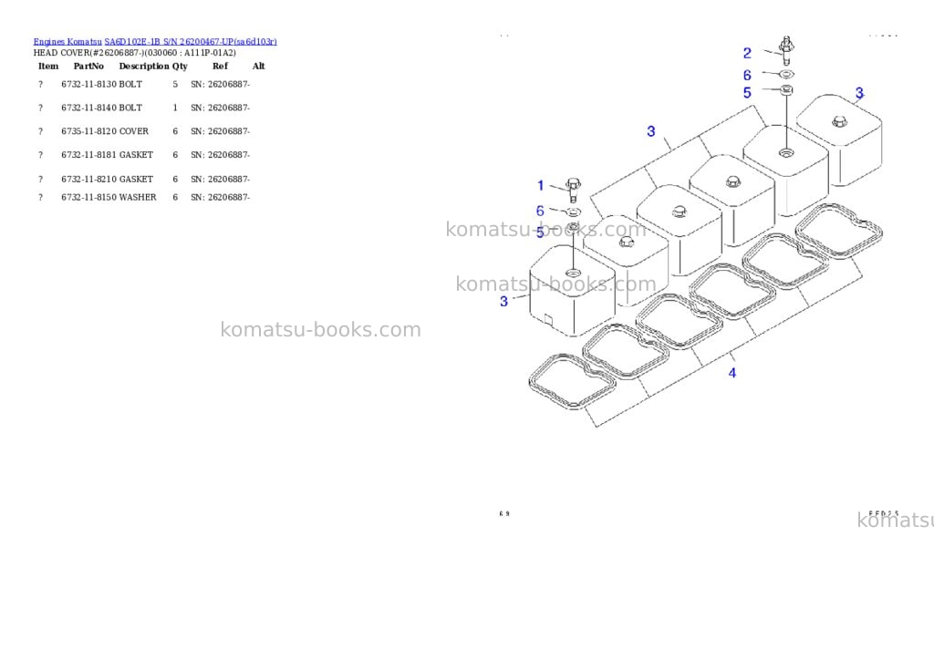 Komatsu sa6d102e-1b s/n 26200467-up Parts catalog cover Page 5 Komatsu sa6d102e-1b s/n 26200467-up Parts catalog cover Page 5