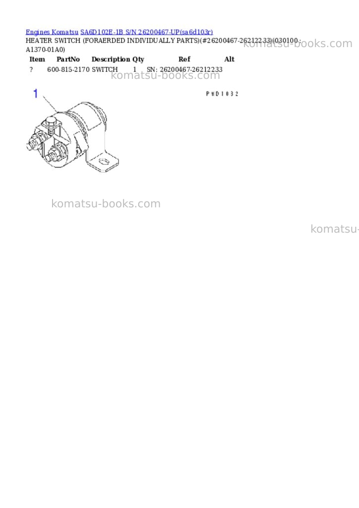 Komatsu sa6d102e-1b s/n 26200467-up Parts catalog cover Page 9 Komatsu sa6d102e-1b s/n 26200467-up Parts catalog cover Page 9