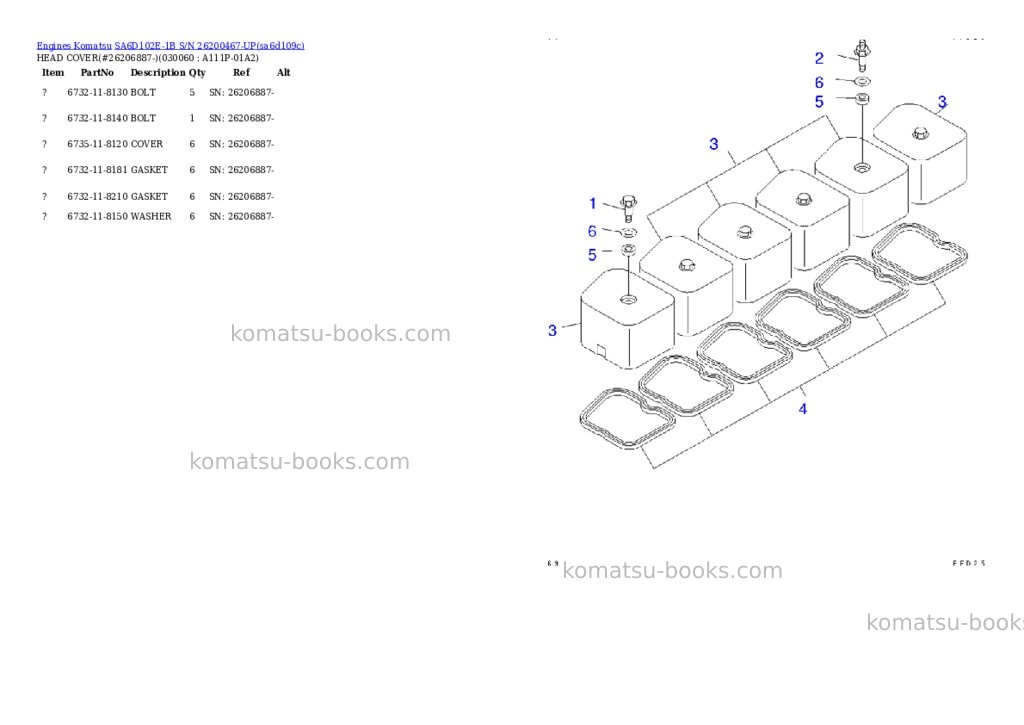 Komatsu SA6D102E-1B S/N 26200467-UP Parts catalog cover Page 5 Komatsu SA6D102E-1B S/N 26200467-UP Parts catalog cover Page 5