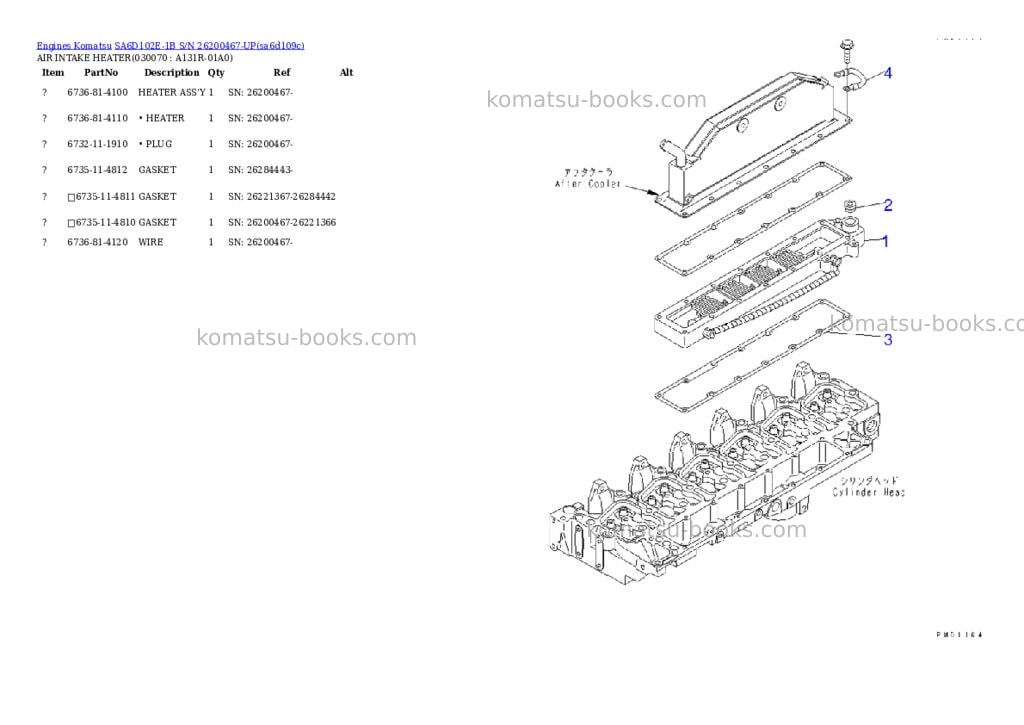 Komatsu SA6D102E-1B S/N 26200467-UP Parts catalog cover Page 6 Komatsu SA6D102E-1B S/N 26200467-UP Parts catalog cover Page 6