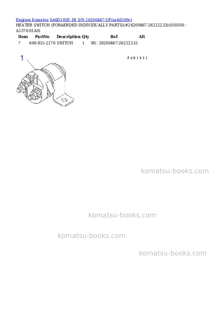Komatsu SA6D102E-1B S/N 26200467-UP Parts catalog cover Page 9 Komatsu SA6D102E-1B S/N 26200467-UP Parts catalog cover Page 9