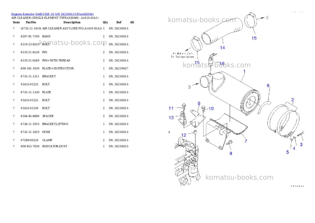 Komatsu sa6d102e-1g s/n 26216613-up Parts catalog cover Page 4