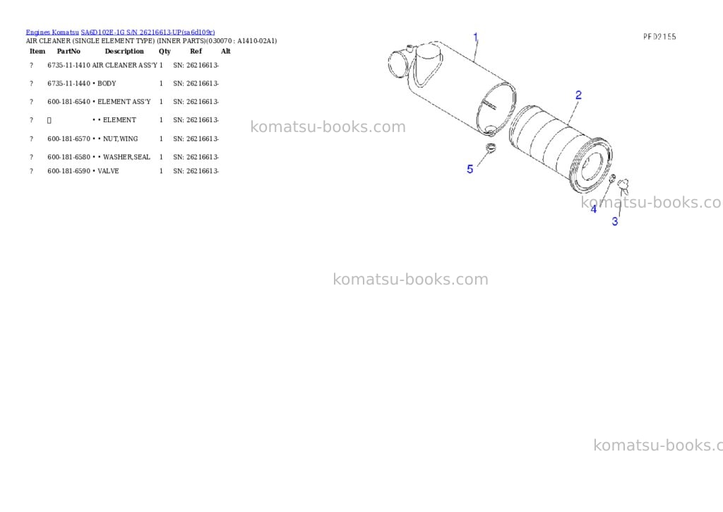 Komatsu sa6d102e-1g s/n 26216613-up Parts catalog cover Page 5